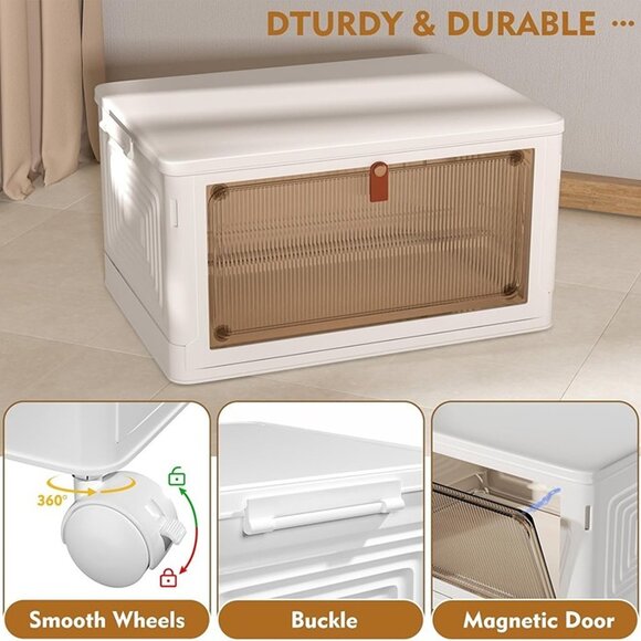 NEW 4 Tier Plastic Storage Bins with Lid,Stackable Storage Containers with Wheel - Picture 7 of 9